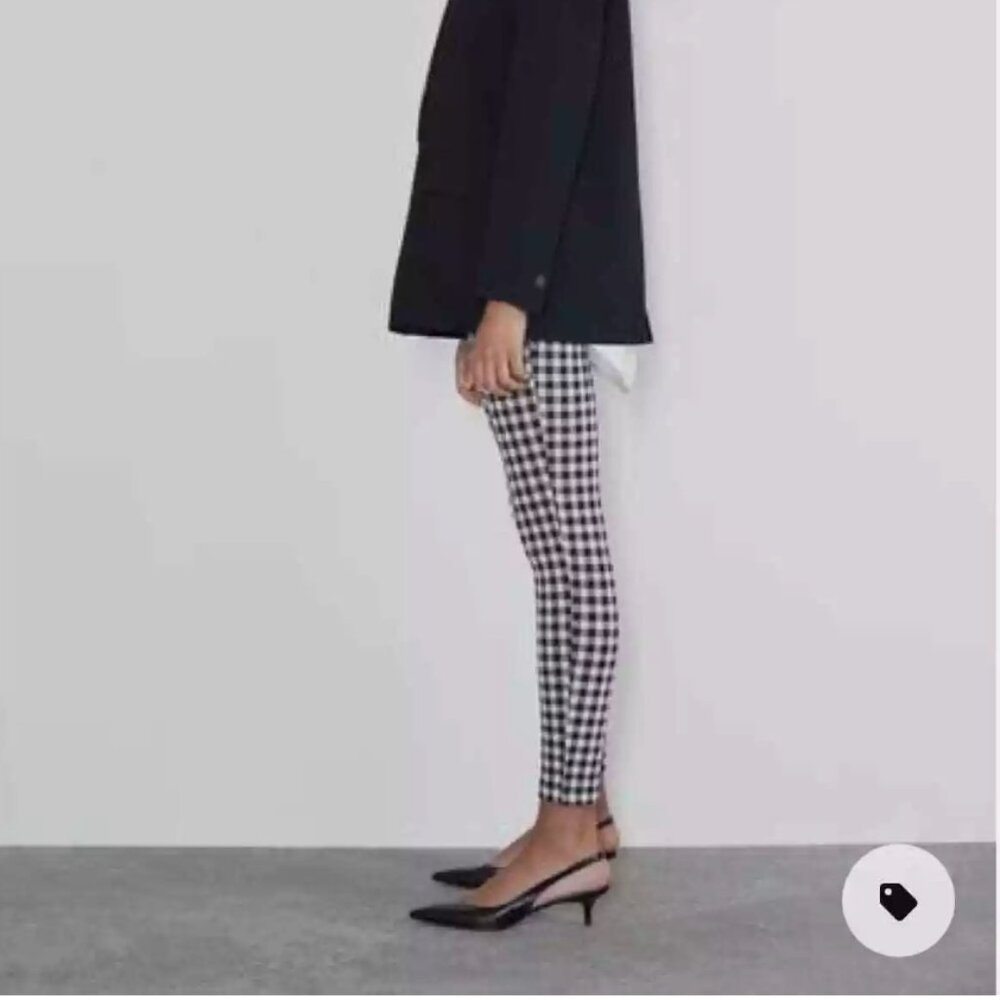 Zara Black and White Gingham Print Legging Pants